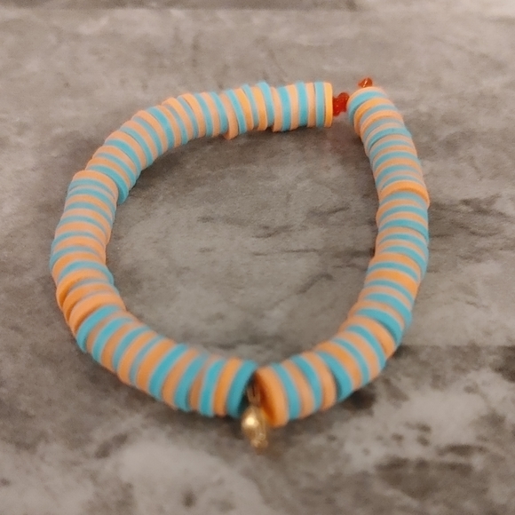 Clay bead bracelet teal & orange - Picture 2 of 2